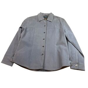 Vintage A.M.I. Gray Suede Leather Button Down Jacket Size Medium Y2K 90s Shacket